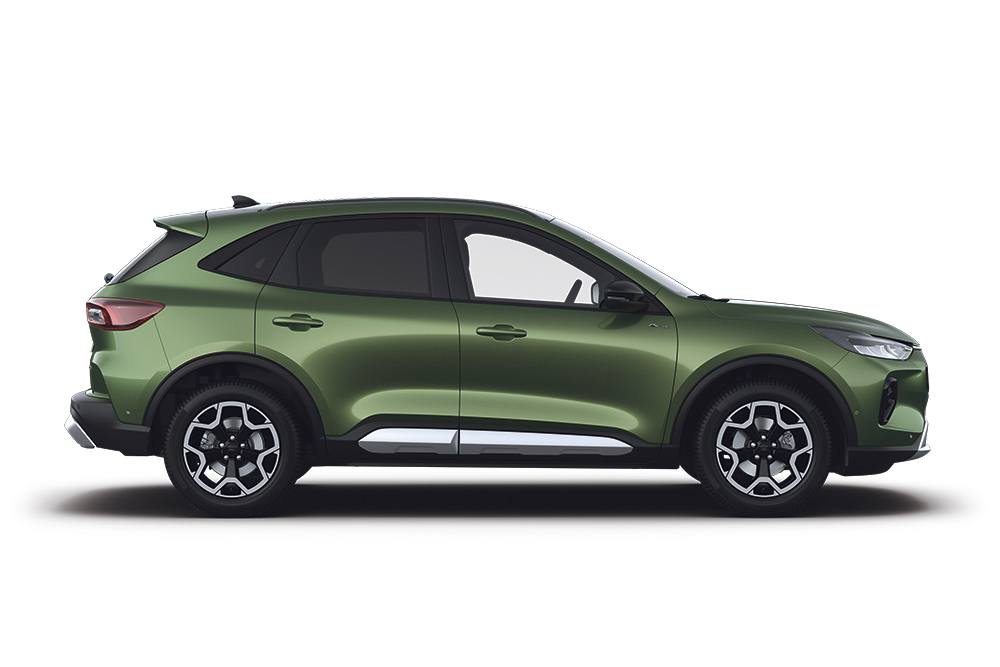 A green Ford Kuga hybrid car