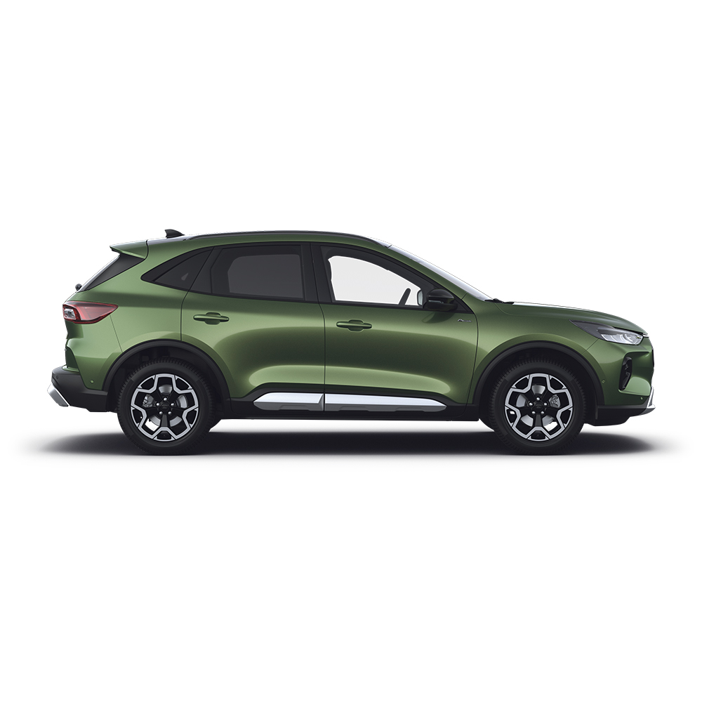 Zelený samonabíjecí hybridní vůz Ford Kuga.