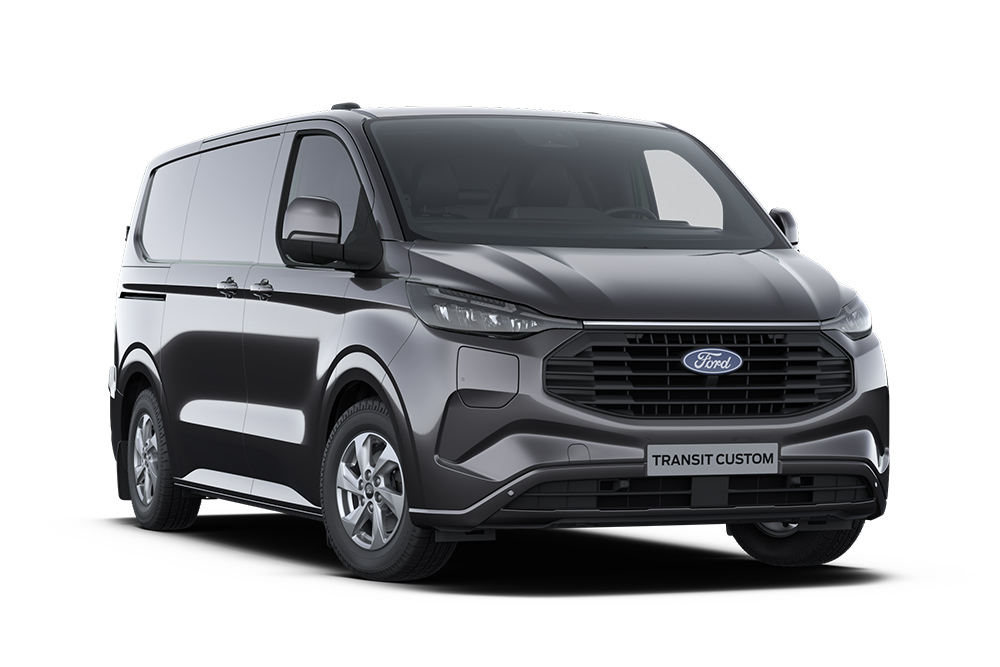 Tmavě šedý Ford Transit Custom Limited PHEV.